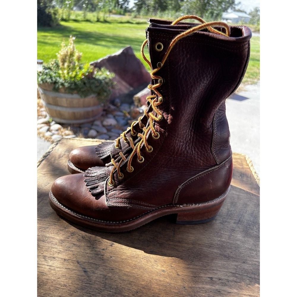 Vintage C Bar H Boot King Packer Boots Mens 7 D Brown Leather Lace Up Kiltie